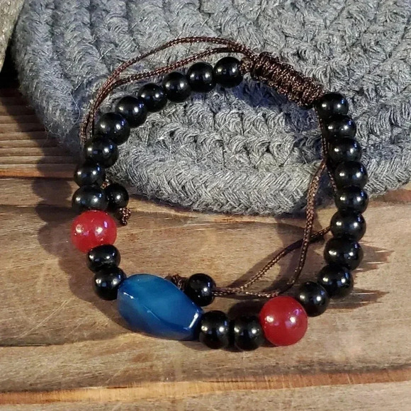Tibetan Red Blue Twisted Agate Gemstone Bracelet - Picture 1 of 6
